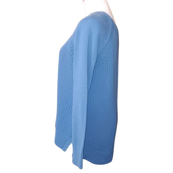 LOFT Cableknit Sweater M Cotton High Low Hem‎ Blue Casual Office Career Event - Picture 6 of 10